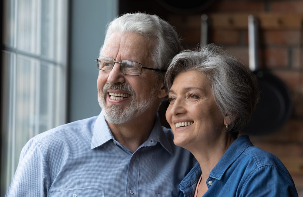 Lost,In,Dreams.,Headshot,Of,Affectionate,Elderly,Married,Couple,Pensioners